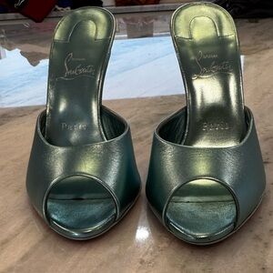 Christian Louboutin Metallic Peep-Toe Mules